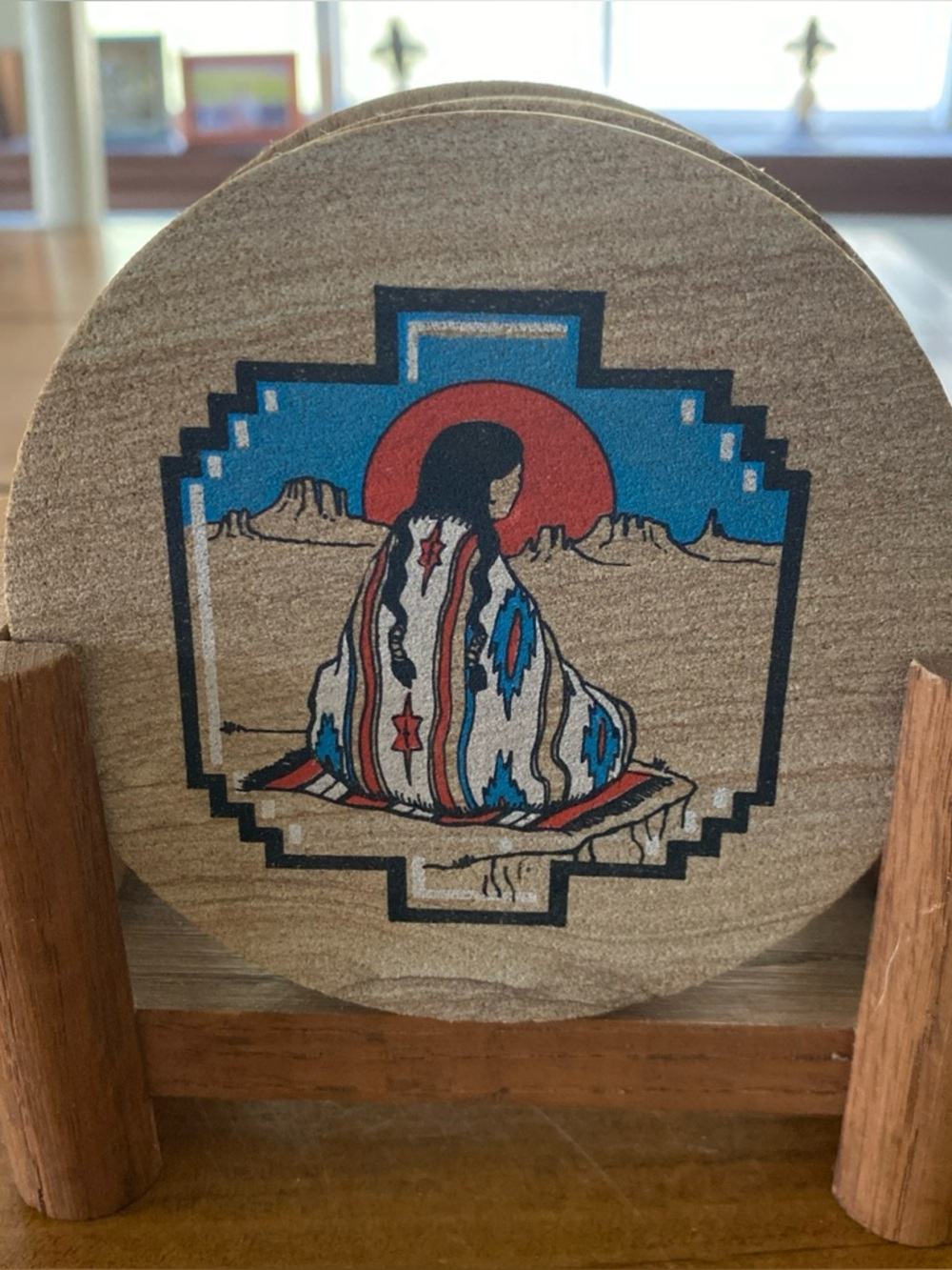 Thirstystone Southwestern Coasters Set of 4 Sandstone Cork Bottom 4" 1994